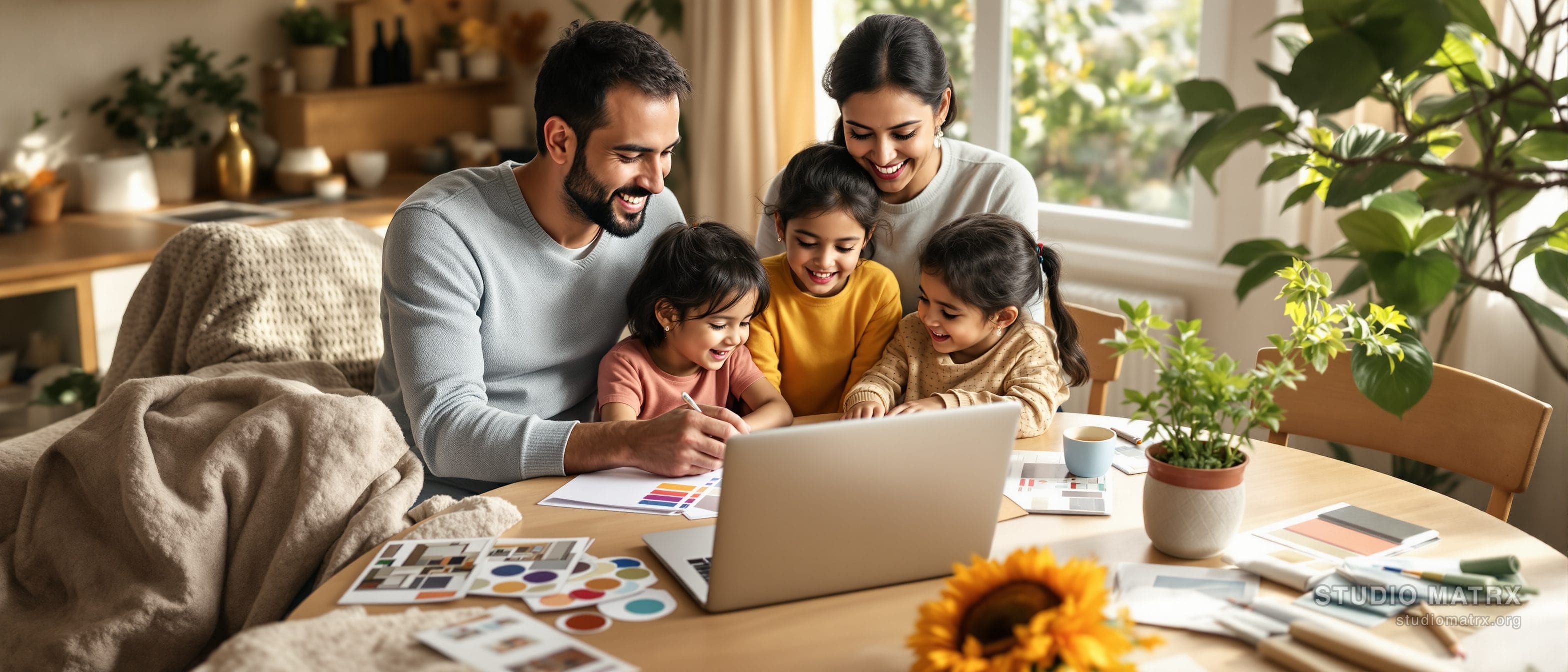 An Indian couple at home planning their interiors